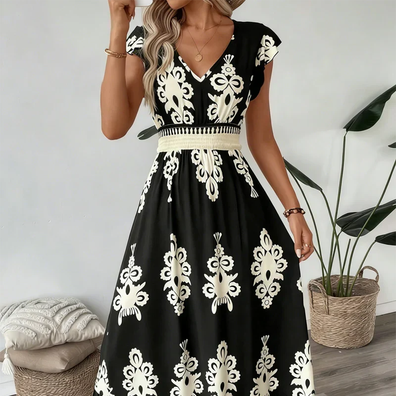 Rosalie | Sukienka Maxi z Dekoltem w Serek w Stylu Barokowym