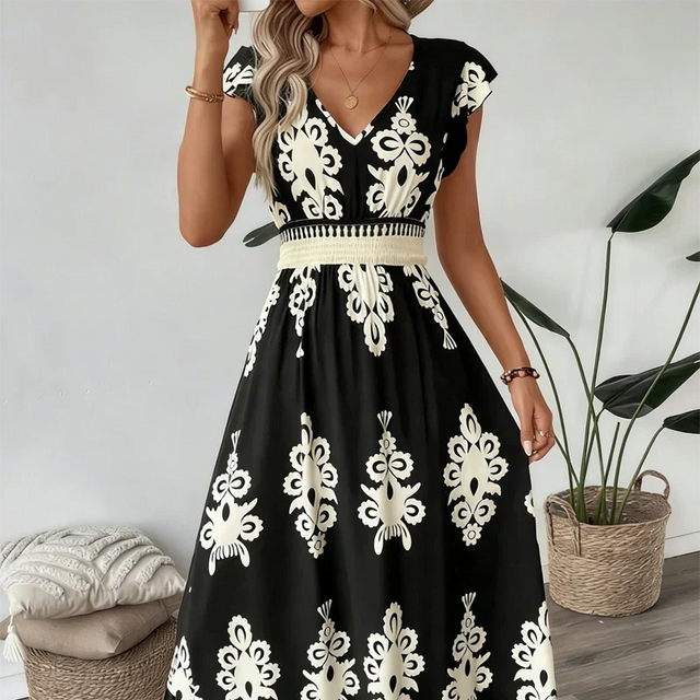 Rosalie | Sukienka Maxi z Dekoltem w Serek w Stylu Barokowym
