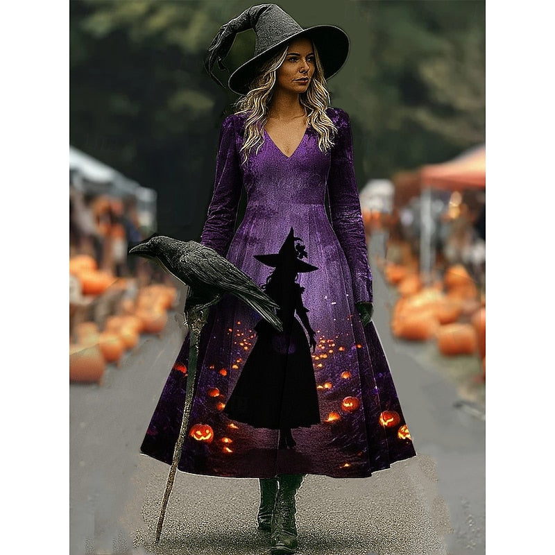 Maren | Sukienka Maxi w Stylu A z Motywem Czarownicy na Halloween