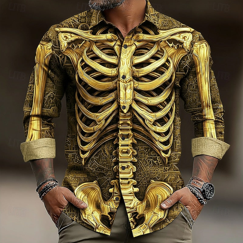 Ambrose | Koszula z guzikiem w stylu Halloween z motywem szkieletu