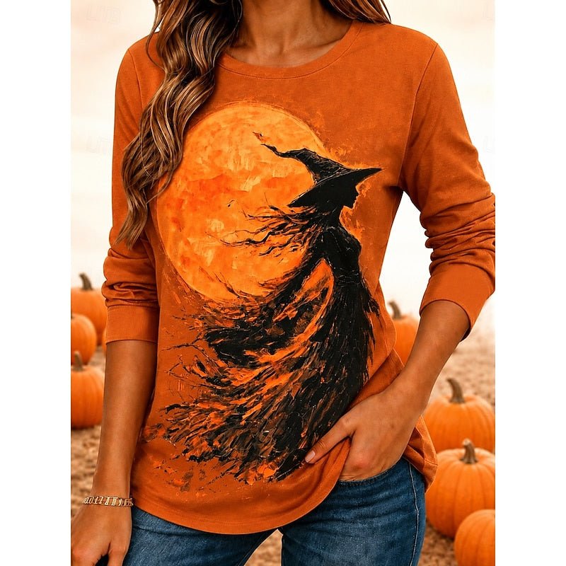 Fern | Koszulka z Długim Rękawem z Grafika Czarownicy na Halloween