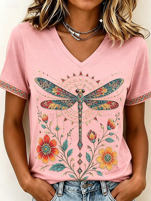 Yvette | Artystyczny T-shirt z dekoltem w serek