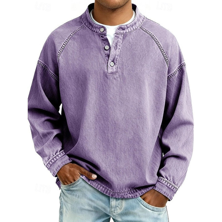 Trent | Vintage Pranażony Henley z Kołnierzem Stojącym